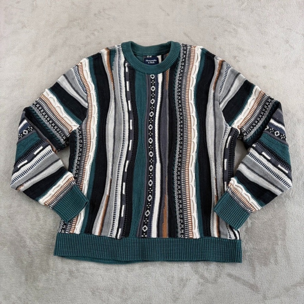Abercrombie Fitch Sweater 3D Knit Multicolor Men Large Biggie Smalls Oversized‎